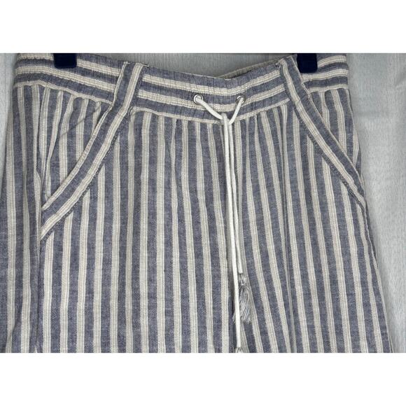 LOLT Striped Linen Blend Pants W Sz M Blue & White Straight Pull On Drawstring - Picture 3 of 8